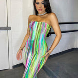 Women Clothing Spring Summer Colorful Tie Dye off Shoulder Tube Top Dress