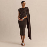 Women Clothing Summer Solid Color Casual Shawl Sleeveless Irregular Asymmetric Swing Collar Slim Dress
