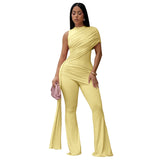 Women Clothing Summer round Neck One Shoulder Pleated Ribbon Sexy Slim Fit