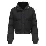 Autumn Winter Women Clothing Short Cotton Jacket Women Long Sleeved High Collar Warm Coat Loose Casual Cotton Padded Clothes Bread Coat