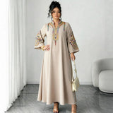 Ethnic Embroidered Pullover Dress Loose Robe Rope Embroidery Craft Women Clothing