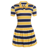 Summer Women Clothing Polo Collar Vintage Stripe Sports Short Sleeve Dress