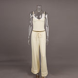 Patchwork Suspender Trousers Waist of Trousers Drawstring Bow Two Piece Sets Pajamas Casual Comfortable Homewear