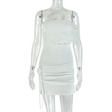 Women Clothing Micro Transparent Splicing Package Hip Dress One Shoulder Tube Top Asymmetric Dress