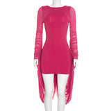 Women Clothing Autumn Solid Color Casual round Neck Backless Long Sleeves Ribbon Slim Short Dress