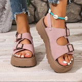 Suede Belt Buckle Platform Sandals Women Platform Wedge Plus Size Beach Slippers