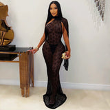 Women Clothing Sexy See through Lace Cappa Fishtail Dress Nightclub Sheath Dress