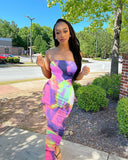 Women Clothing Spring Summer Colorful Tie Dye off Shoulder Tube Top Dress