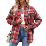 Autumn Winter Women Clothing Casual Loose Plaid Pocket Shirt for Women