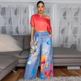 Women Clothing Russia Europe Printed Wide Leg Pants Casual Women Pants