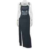 Women Clothing Solid Color Design Slightly Revealed Cropped Hip round Neck Slim Street Maxi Dress