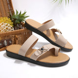 Metal Buckle Rhinestone Toe Ring Slippers Women Outer Wear Flat All Match Casual Beach Sandals