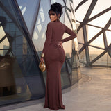 Cocktail Women Solid Color Close Fitting Curve Hip Design Sexy Bandeau Long Sleeve Dress