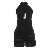 Summer Women Clothing Halter Backless Sexy Cutout See through Ruffled Sexy Sheath Dress