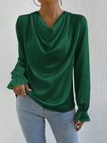 Women Clothing Ruffled Sleeve Satin Shirt Autumn Arrival Long Sleeve Satin Shirt