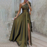 Spring Summer Women Clothing Diagonal Collar Strapless High Waist Irregular Asymmetric Dress Dress for Women