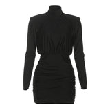 Fall Sexy Slim Fit Turtleneck Long Sleeve Narrow Short Solid Color Dress