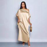 Women Clothing Early Autumn Satin Dress Yellow Satin Maxi Dress