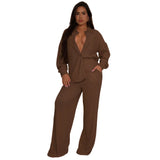 Women Elastic Crumpled Lace up Multi Pocket Swing Pants Wide Leg Pants Two Piece Sets
