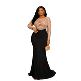 Women Clothes Dress Sequin round Neck Pleated Sequined Sheath Long Sleeve