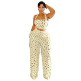 Women Wear Casual Thin Tassel Polka Dot Wide Leg Pants Set