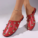 Summer Metal Rivet Half Support Flat Slippers Women Lazybones Outdoor Toe Cap Mules Shoes