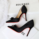 Sexy Red Bottom Stilettos Bow Side Empty High Heels Pointed Toe Cocktail Pumps Women