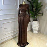 Women Clothing Spring Elegant Pleating Slim Printed Sheath Maxi Dress