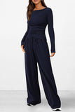 Autumn Casual Suit Asymmetric Long Sleeve T Shirt Wide Leg Pants Casual Wear Sportswear