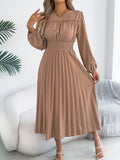 Women Clothing Spring Summer Elegant Wooden Ear Long Sleeved Waist Pleated Dress