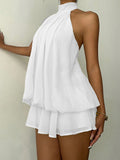 Vacation Figure Flattering Fashionable Sexy Backless Halter Lace Up Waist Trimming Solid Color Dress