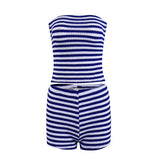 Women Clothing Internet Expert Bandeau Sexy Cropped Exposed Mixed Color Stripe Shorts Two Piece Sets