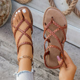 Flip Flops Knitted Belt Flat Sandals Women Summer Elastic Band Beach Slippers