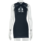 Solid Color Slim Fit Women V neck Summer Hip Dress Date Sleeveless Short Dress