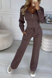 New Fall Winter Hooded Zipper Jacket Tight Fitting Solid Color Two Piece Sets