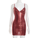 Women Clothing Winter Solid Color Sleeveless Stitching Bronzing Strap Tight Short Dress