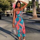 Women Clothing Spring Summer Colorful Tie Dye off Shoulder Tube Top Dress