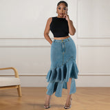 Plus Size Women Clothing Denim Fit Mid Length Skirt