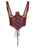 Sexy Leather Bra Strap Lace Stitching Puffy Tiered Dress Summer Set