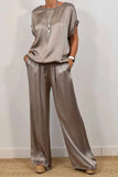 Spring Summer Trend Loose Shirt Wide Leg Pants Casual Two Piece Sets