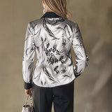 Women Clothing Spring Summer Satin Printing Long Sleeve Shirt Top