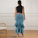 Plus Size Women Clothing Denim Fit Mid Length Skirt