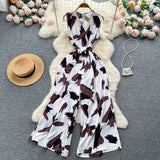 V-Neck High Waist Floral Print Wide Leg Jumpsuit - Loose Fit Women's Romper with Belt