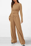 Autumn Casual Suit Asymmetric Long Sleeve T Shirt Wide Leg Pants Casual Wear Sportswear
