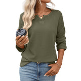 Women Clothing Season Autumn Striped Waffle Knitted Top T shirt Women