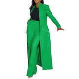 Women Solid Color Polo Collar Long Two Piece Set