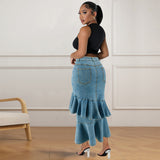 Plus Size Women Clothing Denim Fit Mid Length Skirt