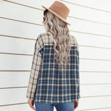 Early Autumn Polo Collar Plaid Top Women Clothing Long Sleeve Cardigan Loose Shirt