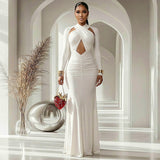 Cocktail Women Solid Color Close Fitting Curve Hip Design Sexy Bandeau Long Sleeve Dress