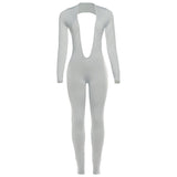 Fall Women Clothing Sexy Backless Deep V Plunge Long Sleeve Solid Color Tight Jumpsuit